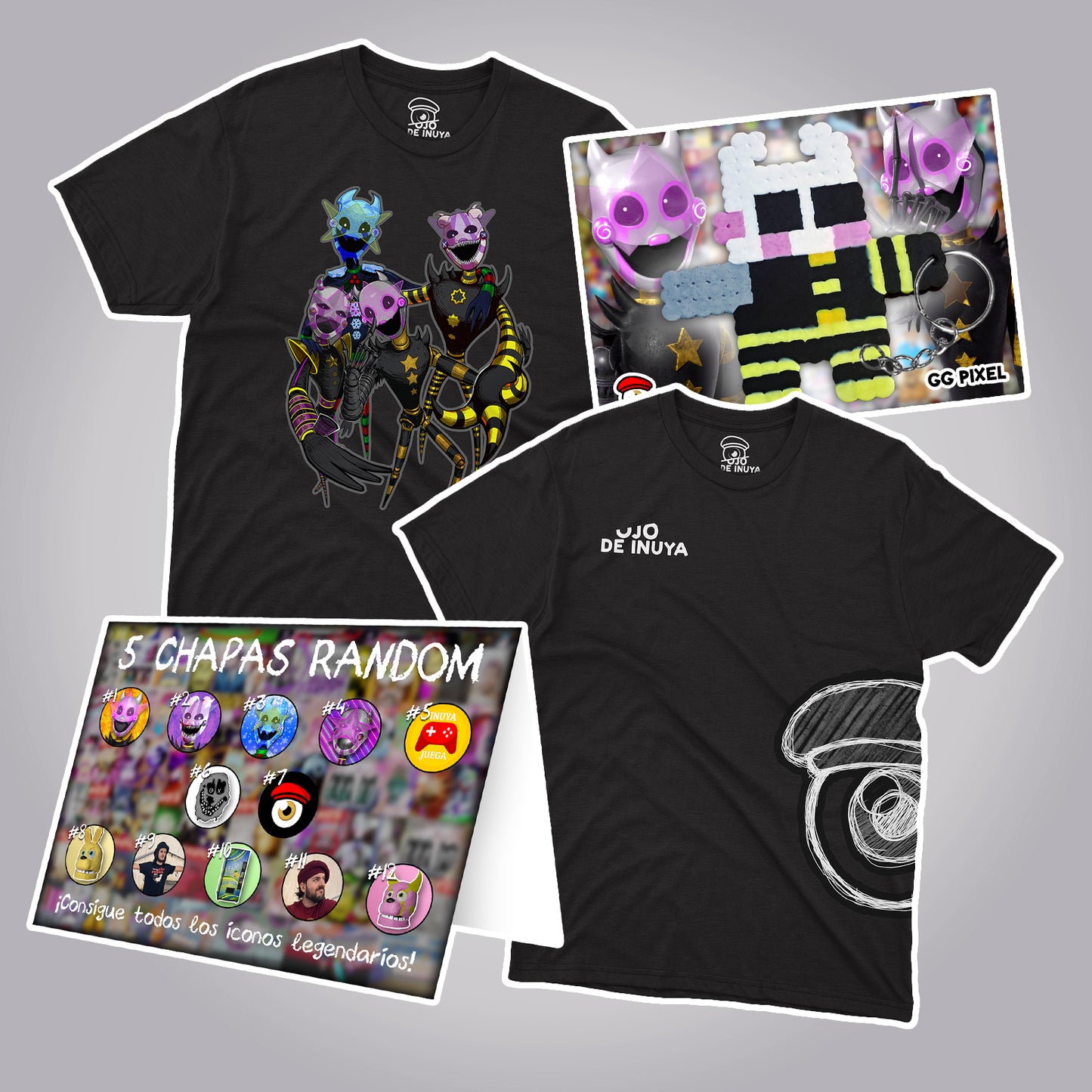 PACK DROP 2 | 2 Camisetas de GG Games + 5 Chapas sorpresa + 1 Figura 2D de Glossy (+REGALO DIGITAL)