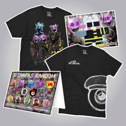 MEGA PACK DROP 2 | 2 Camisetas de GG Games + 5 Chapas sorpresa + 1 Figura 2D de Glossy (+REGALO DIGITAL)